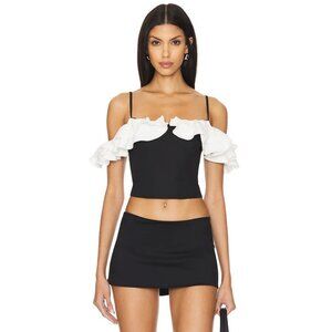 MORE TO COME Corinna Top in Black White Ruffle